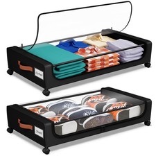 Under Bed Storage with Wheels, UnderBed Storage Containers with Clear Lid and...
