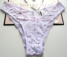 VICTORIA'S SECRET PINK Cotton Tanga High Leg Cheeky Panty S M L XL Purple Stripe