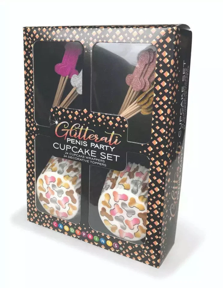 Glitterati PENIS Bachelorette Party 24 Decorative Cupcake Wrappers/Toppers Set - Image 3 of 4