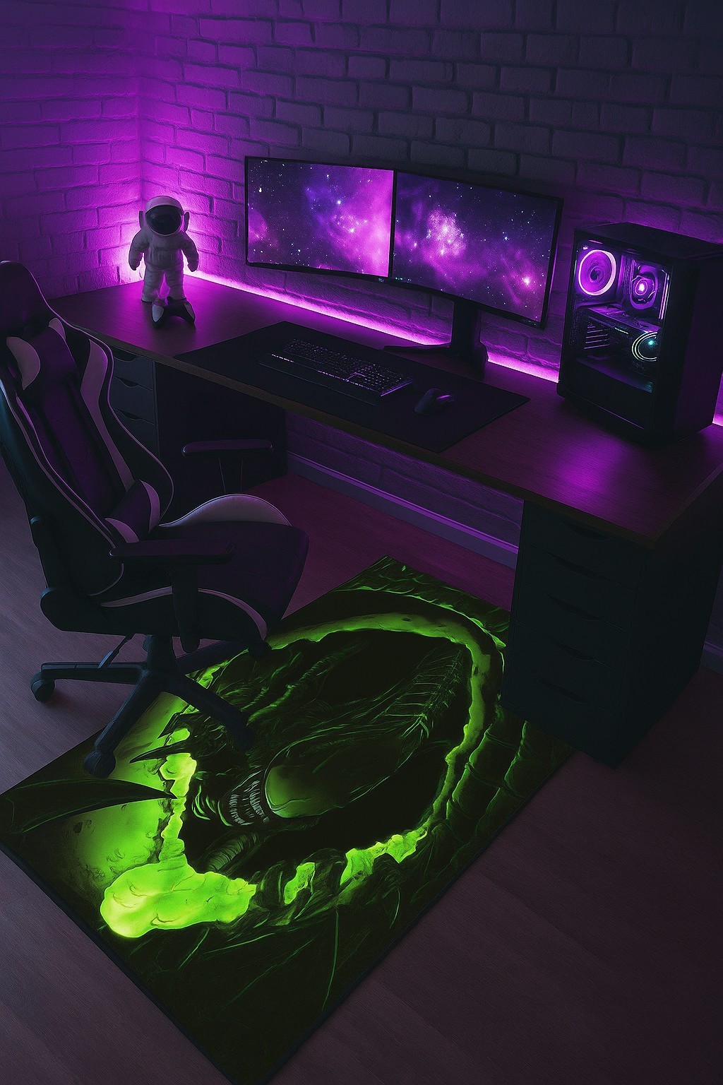 Tapis gaming alien néon XXL tapis de souris grand format geek cyberpunk setup gamer 80x180