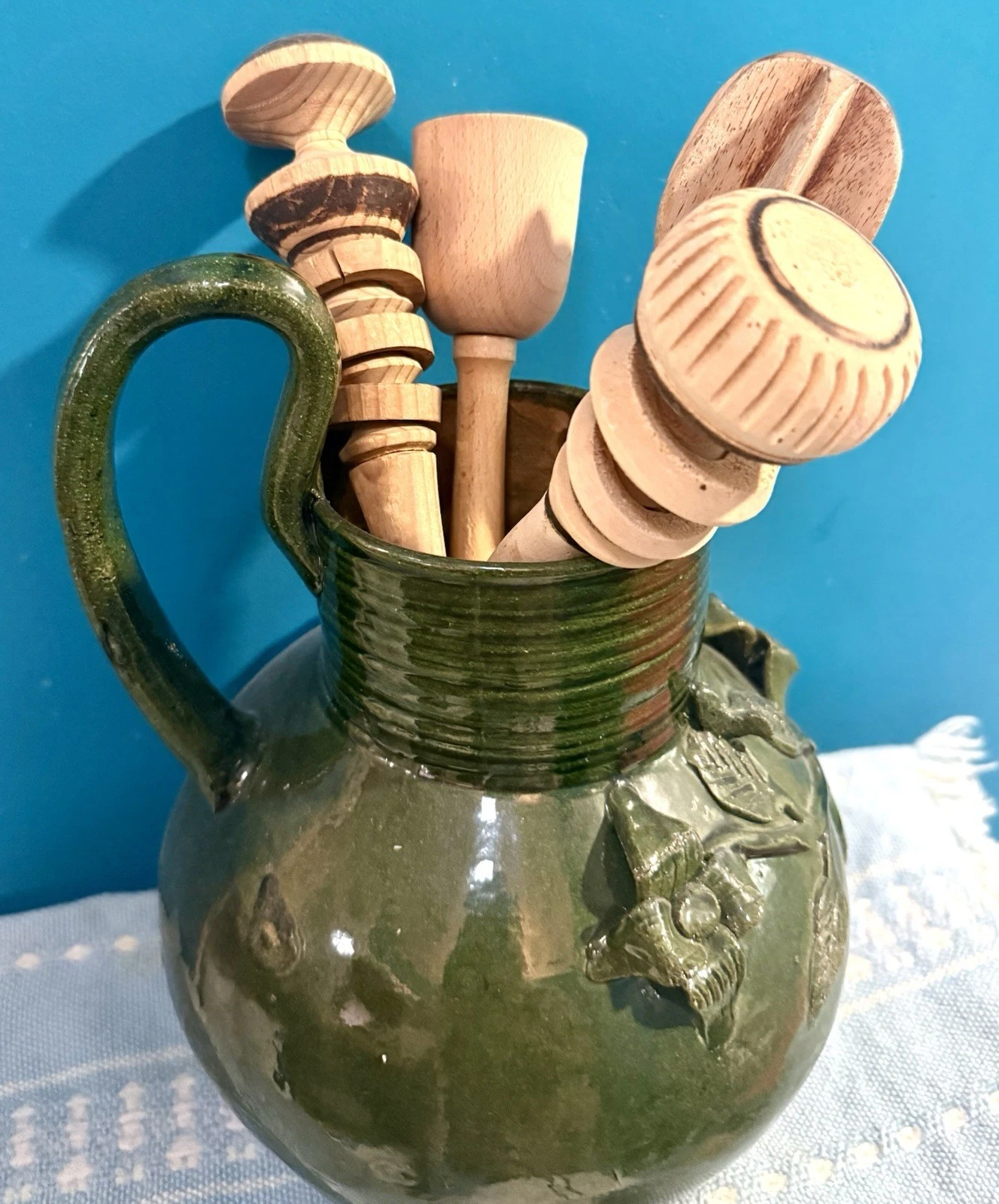 Vtg Primitive Wooden Kitchen 4 Pc Lot /2 Molinillos /Mathani /Muddler TREENWARE