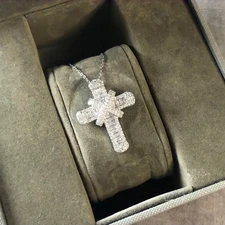 4 Ct Baguette Cut Simulated Diamond Unisex Cross Pendant 14K White Gold Plated