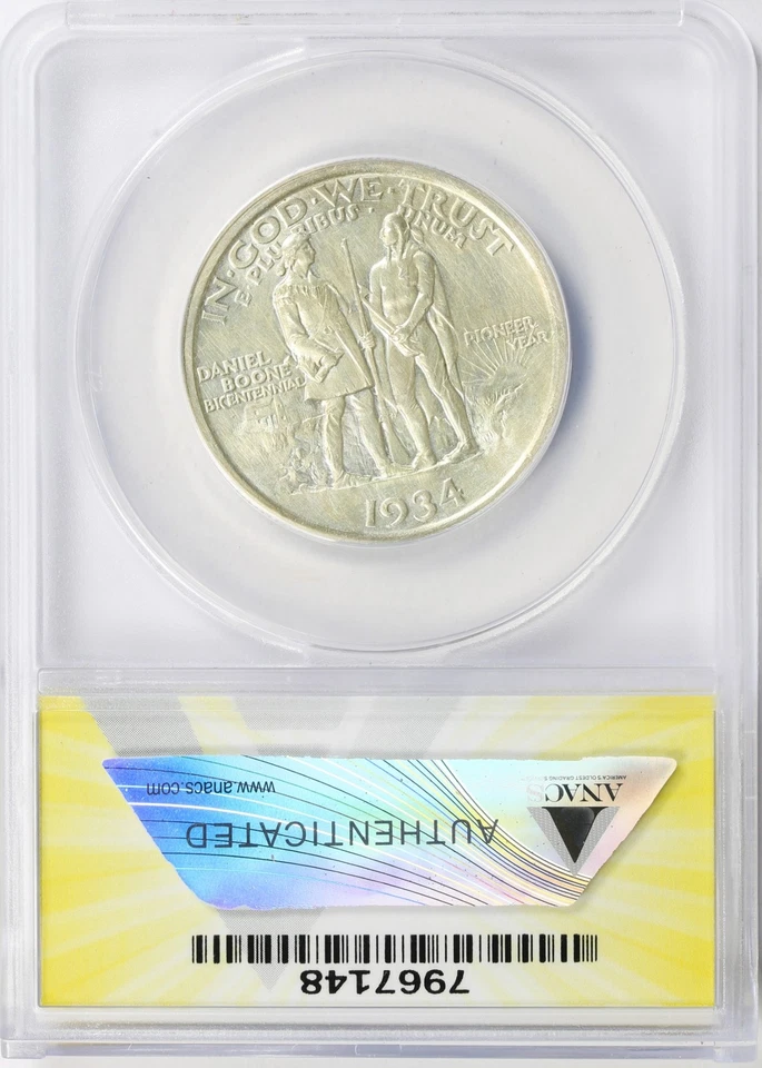 1934 50c Boone Commemorative Half Dollar ANACS AU50 Details Wire Brushed - Image 2 of 4