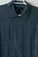 CHRISTIAN LACROIX 100 EXTRA FINE MERINO WOOL BLUE RIBBED KNIT SWEATER L NWT