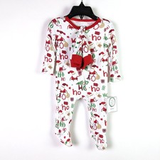 Little Me 3M Baby Christmas Footed Pajamas Santa Print w/ Hat Holiday White Red
