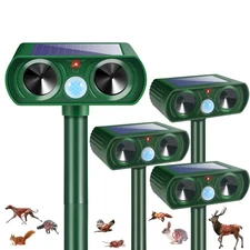 4Pack Solar Ultrasonic Animal Repellent Outdoor Deer Repellent Devices with M...