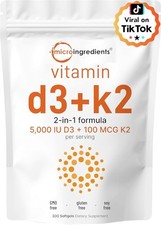 Micro Ingredients Vitamin D3 5000 IU with K2 100 mcg, 300 Count Pack of 1 