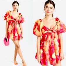 NEW FARM Rio Summer Garden Ombre Mini Dress Tropical Floral Orange Pink Size M