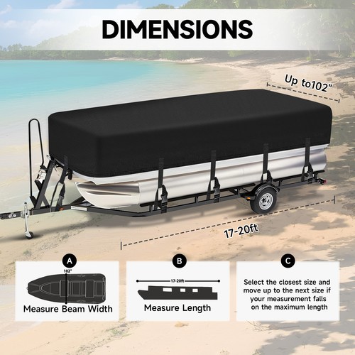 17 18 19 20FT Pontoon Boat Cover Trailerable Waterproof Heavy Duty Marine Grade - Picture 4 of 13
