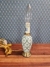Vtg Mini Green White Porcelain Table Lamp Bra...