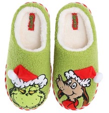 Dr. Seuss Boys Grinch Holiday Slippers w/ Characters in Front, Size: 13-1 Youth.