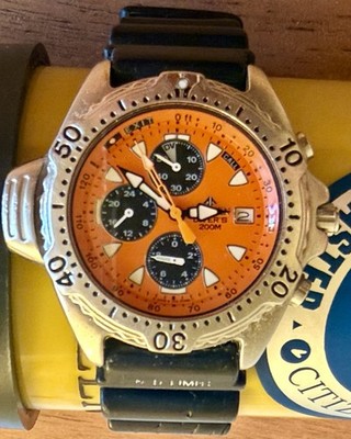RARE Citizen Aqualand 3745-E70031 Promaster Diver 200m Watch Orange Dial W Case
