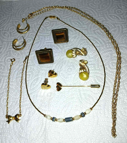 Tiger Eye? Cufflinks+ 3 Earrings+ Bracelet+ Chain+ Necklace+ Pin 1193 ...