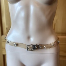 Vintage 70s 80s Clear Plastic Belt Silver Metal Gutos W Germany Womens L Retro