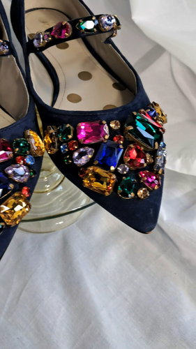 Boden Blue Suede Rainbow Jeweled Point Toe Ballet Flats Size 37 US 6.5 - Video 1 of 1