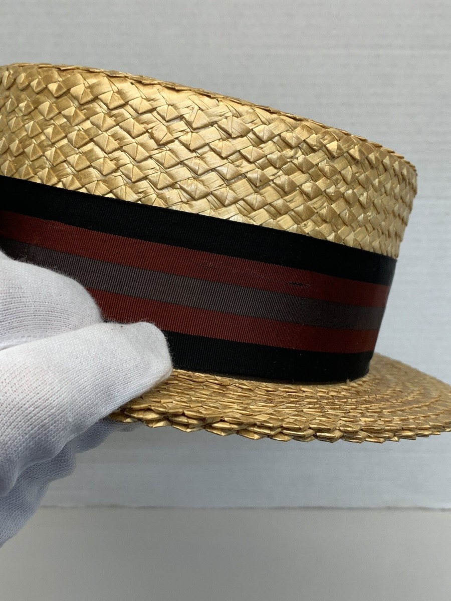 1920's Stetson Select Straw Boater Stiff Hat Flat Brim With 1920's Stetson Select Straw Boater Stiff Hat Flat Brim With