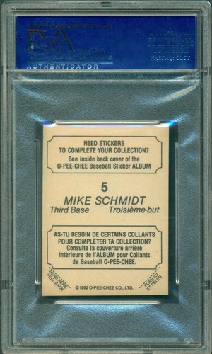 1982 TOPPS OPC O PEE CHEE MLB Stickers #5 Mike Schimit HOF PSA 9 MINT Phillies - Picture 2 of 2