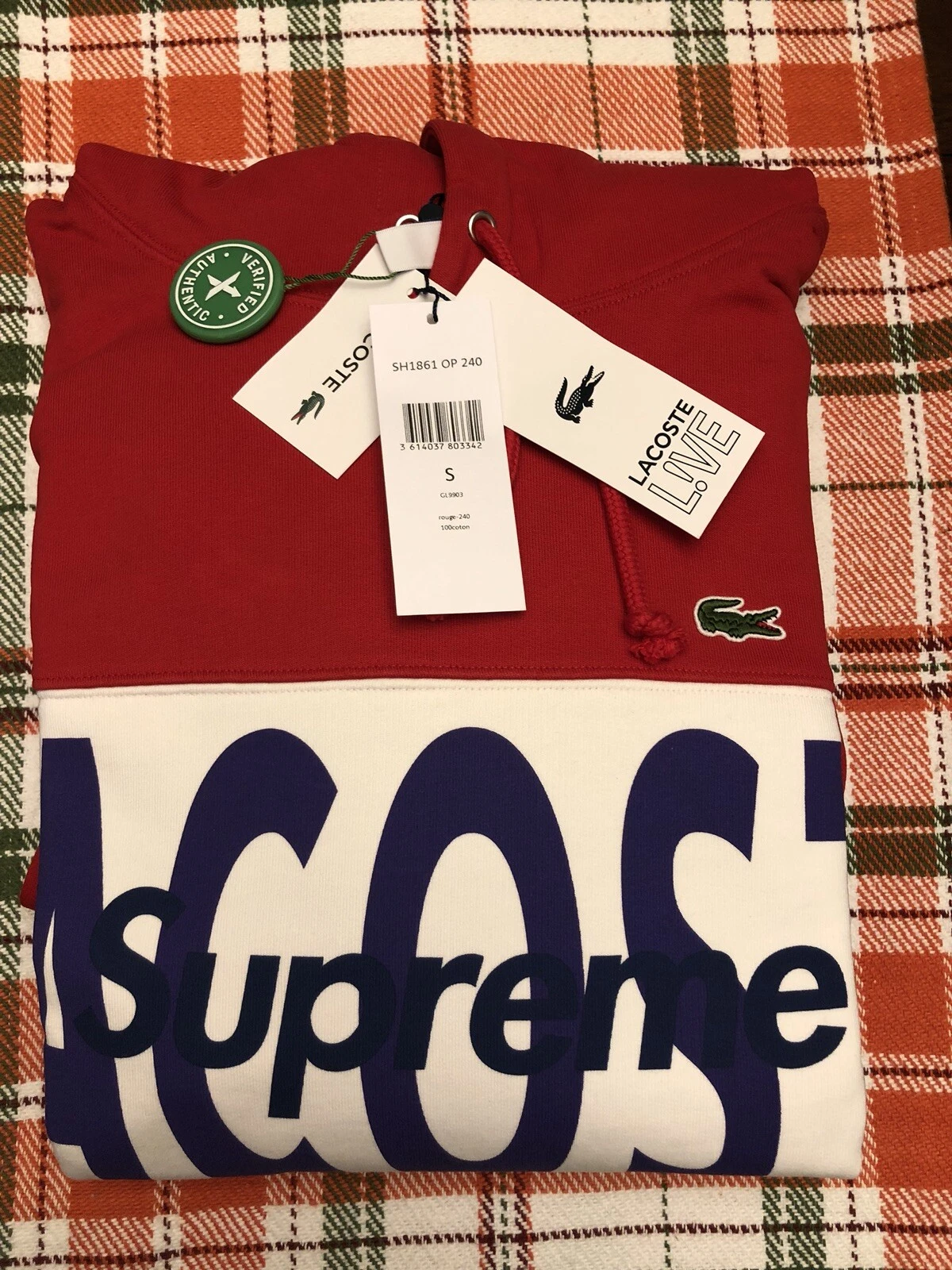 Sweat à capuche Supreme Lacoste rouge taille S