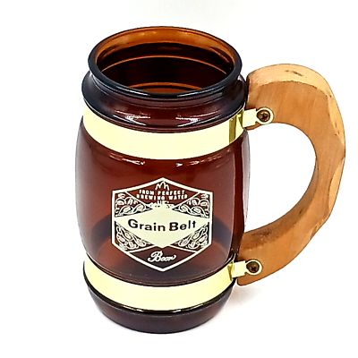 #ad Siesta Ware Grain Belt Barrel Beer Mug Brown With Wood Handle 5quot; Vintage Nice $9.89