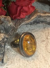 5. Vintage 925 Sterling Silver Big Oval Honey Baltic Amber Ring 7-8.25s, 12.5g
