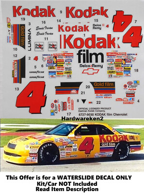 NASCAR DECAL # 4 KODAK GOLD FILM 1990 CHEVROLET LUMINA ERNIE IRVAN 1/25 AMT ERTL