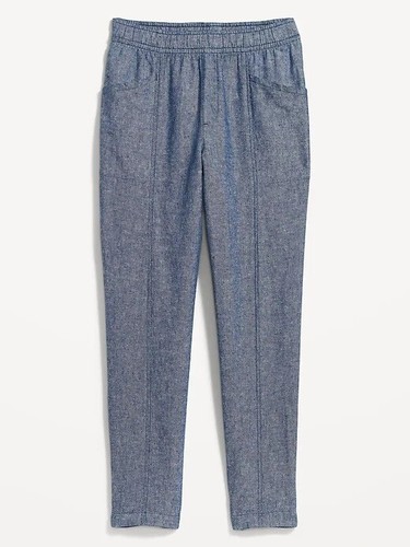 NEW Old Navy Womens High Waisted Tapered Linen Blend Chambray Pants Pockets 3X - Picture 3 of 5