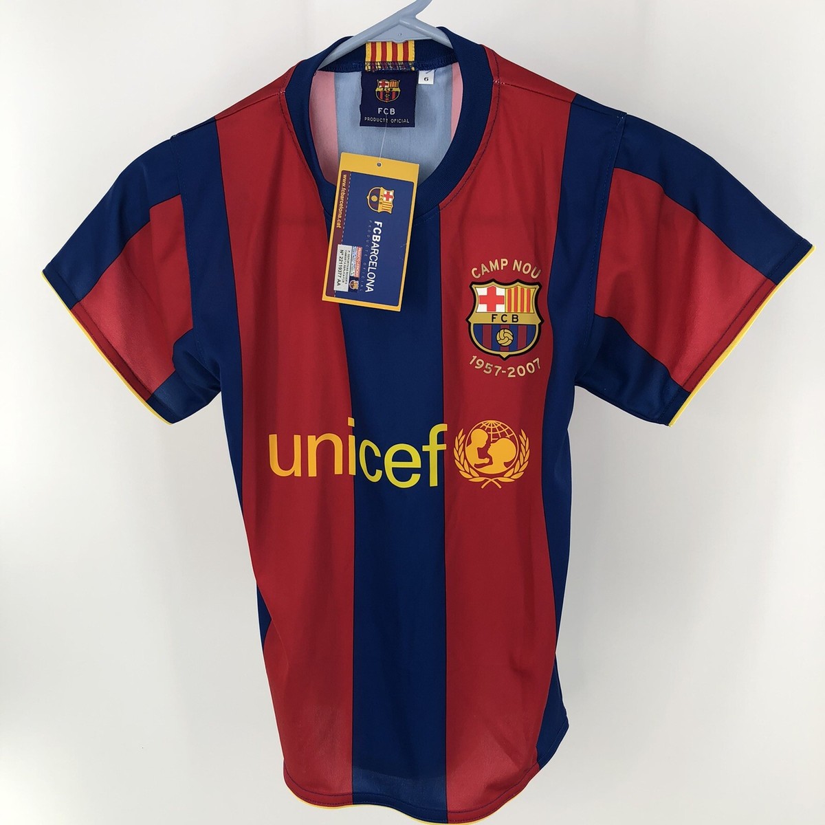 NWT Boys Official FCB Barcelona Red and Blue Soccer Jersey Size 6