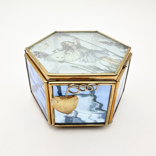 Flower Fairies Lasting Impressions LTD Glass Brass Jewelry Trinket Box Blue 4" - Picture 3 of 12