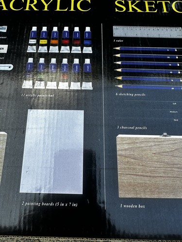 Wonder & Weiss Complete Drawing Sketch Acrylic Art Set 108 Pieces Wooden Case - Picture 8 of 9