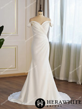 Crepe Off-the-shoulder Pleated Fit And Flare Bridal Gown