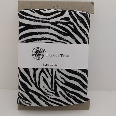 Loops & Threads Zebra 1 Yard Fabric Black White Pattern  Quilting Crafts Sewing