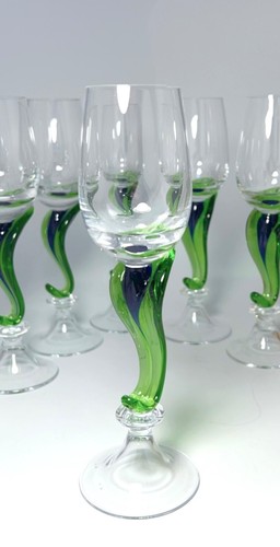 6 Sherrygläser Südweingläser Murano Kristallglas Glas blau grün Höhe : 19,6 cm - Bild 4 von 4