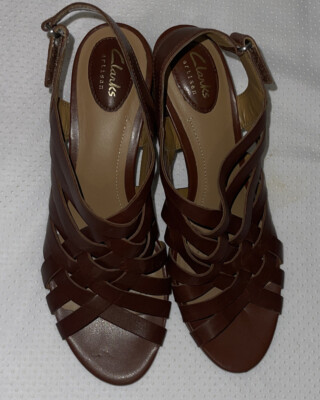 NWOB Clarks Artisan Brown Woven Slingback Open-toe Sandals Size 91/2M