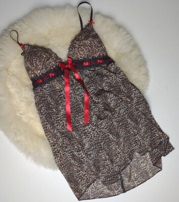 CosmoStyle by Cosmopolitan Women's  Babydoll Thong 2 Piece Set Leopard New