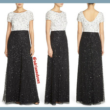 NWT Adrianna Papell Sequin Colorblock Gown in Black/White/Silver [SZ 6 ] #N560