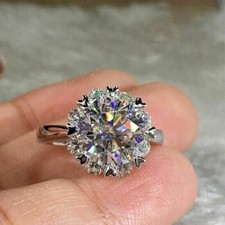 3.20Ct Round Cut Certified Moissanite Halo Engagement Ring 14K White Gold Plated