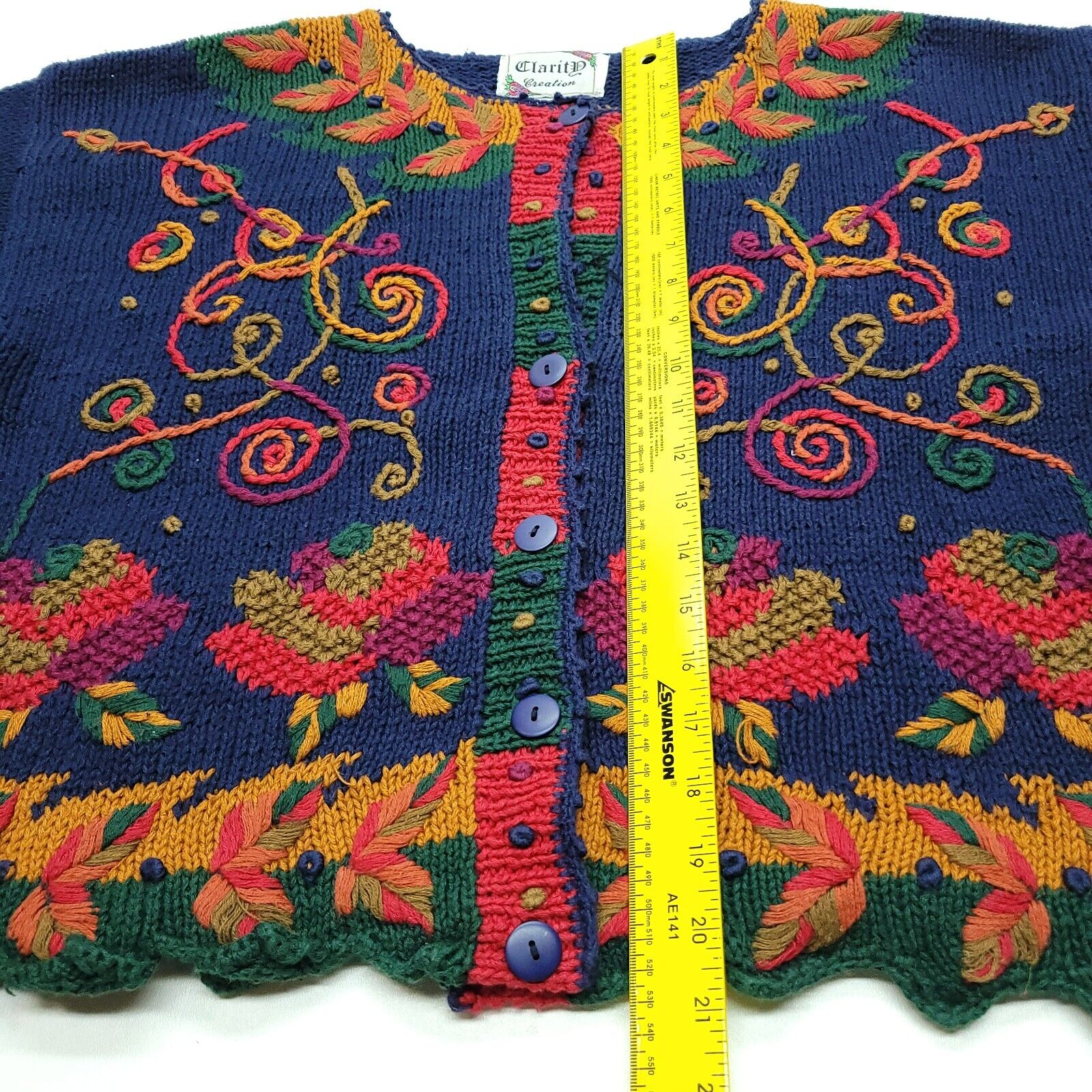 Vintage Sweater Womens S Blue Embroidered Floral … - image 4