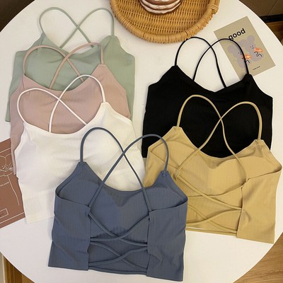 Cross Back Bustier Underwear Without Steel Ring With Padded Anti-Glare Hal~J~