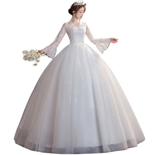 Robe de mariée blanche femme col en V dentelle robes de mariée princesse robes de soirée - Photo 1/8
