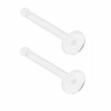 PAIR 20G FLAT DISC TOP NOSE RETAINER BIO-FLEXIBLE CLEAR SOFT FLEX BONE STUD RING
