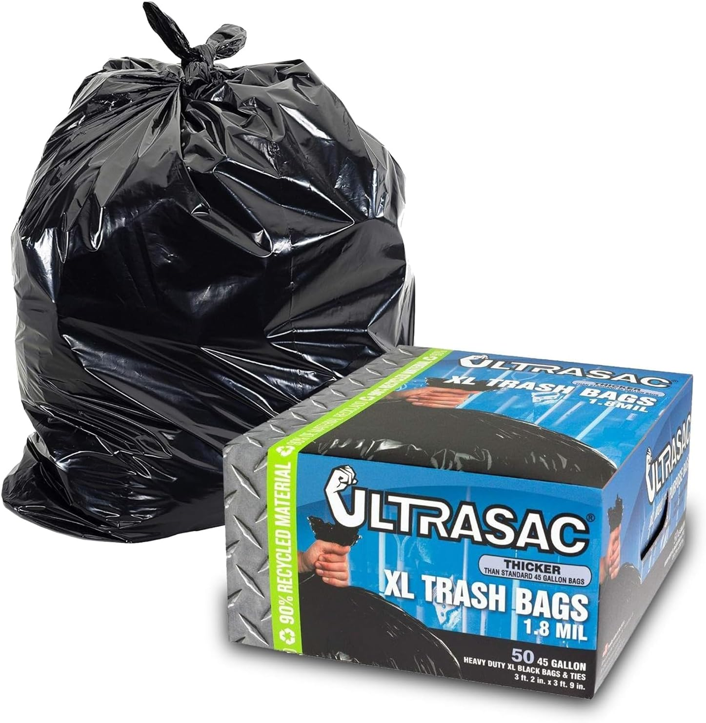Heavy Duty 45 Gallon Trash Bags Huge 50 Count With Ties 38
