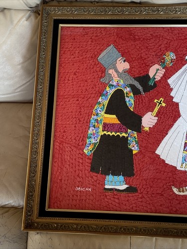 Yugoslavian Wedding Folk Art ACRYLIC PAINTING Jovan Obican (1918-1986) 32” x 26” - Picture 8 of 24