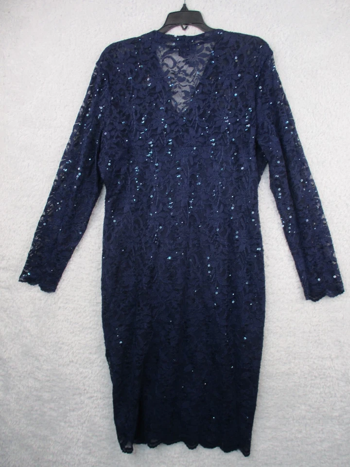 Vestido de cóctel Marina para mujer XL azul marino de encaje con lentejuelas manga larga forrado elástico Foto 4 de 4