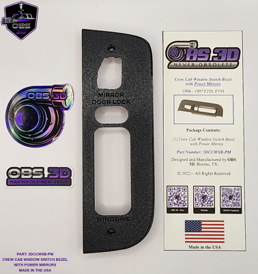 1994-1997 Ford Crew Cab Window Switch Bezel WITH POWER MIRRORS. NEW! 3d Printed!