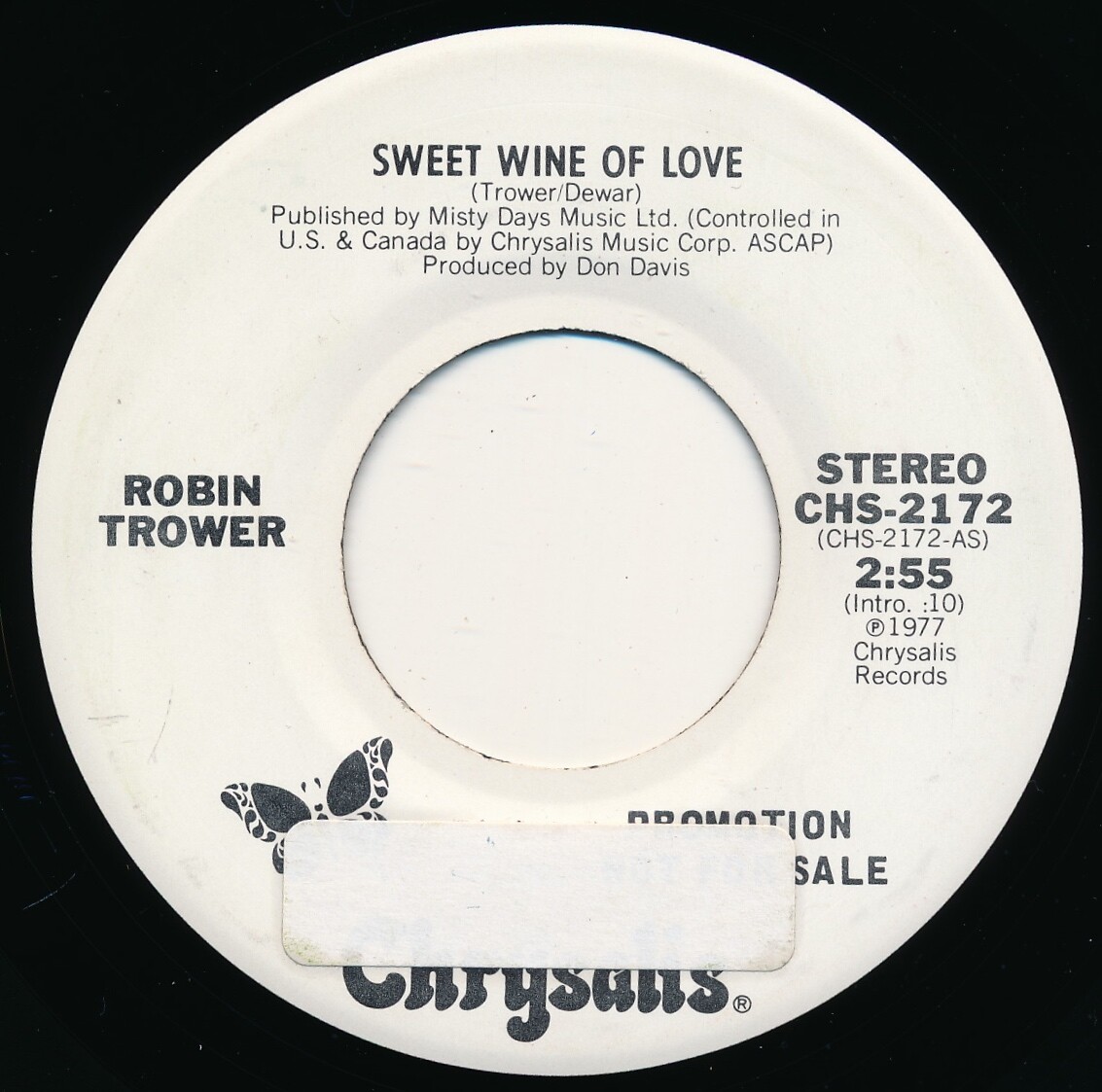 ROBIN TROWER SWEET WINE OF LOVE CHRYSALIS CHS2172 PROMO 45
