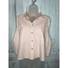 WOMENS URBAN OUTFITTERS BDG LT PINK BOXY OVERSIZED BUTTON CROP TOP LINEN SMALL