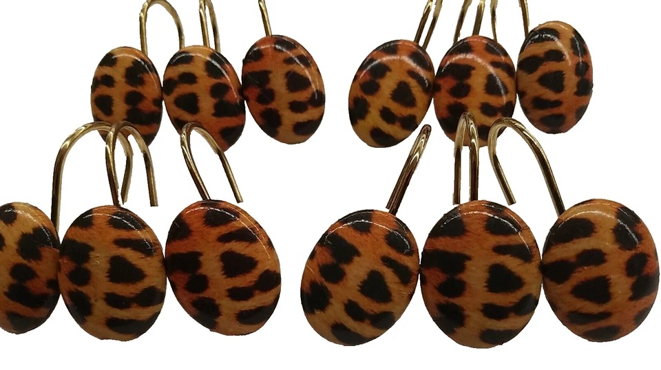 Juego de 12 ganchos para cortina de ducha de resina marrón naranja leopardo animal vida silvestre selva Foto 2 de 4