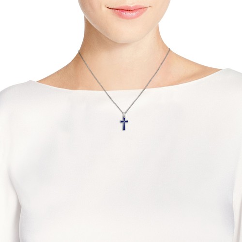 Minimalism Christian Cross Blue Lapis-Lazuli Sterling Silver Necklace - Picture 6 of 6