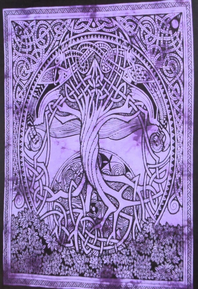 Cotton Tapestry Celtic Tree Wall Hanging Purple Home Decor Poster Tie Dye 40x30" - Image 4 of 4