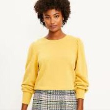 Loft Yellow Draped Sleeve Terry Crewneck Swea...